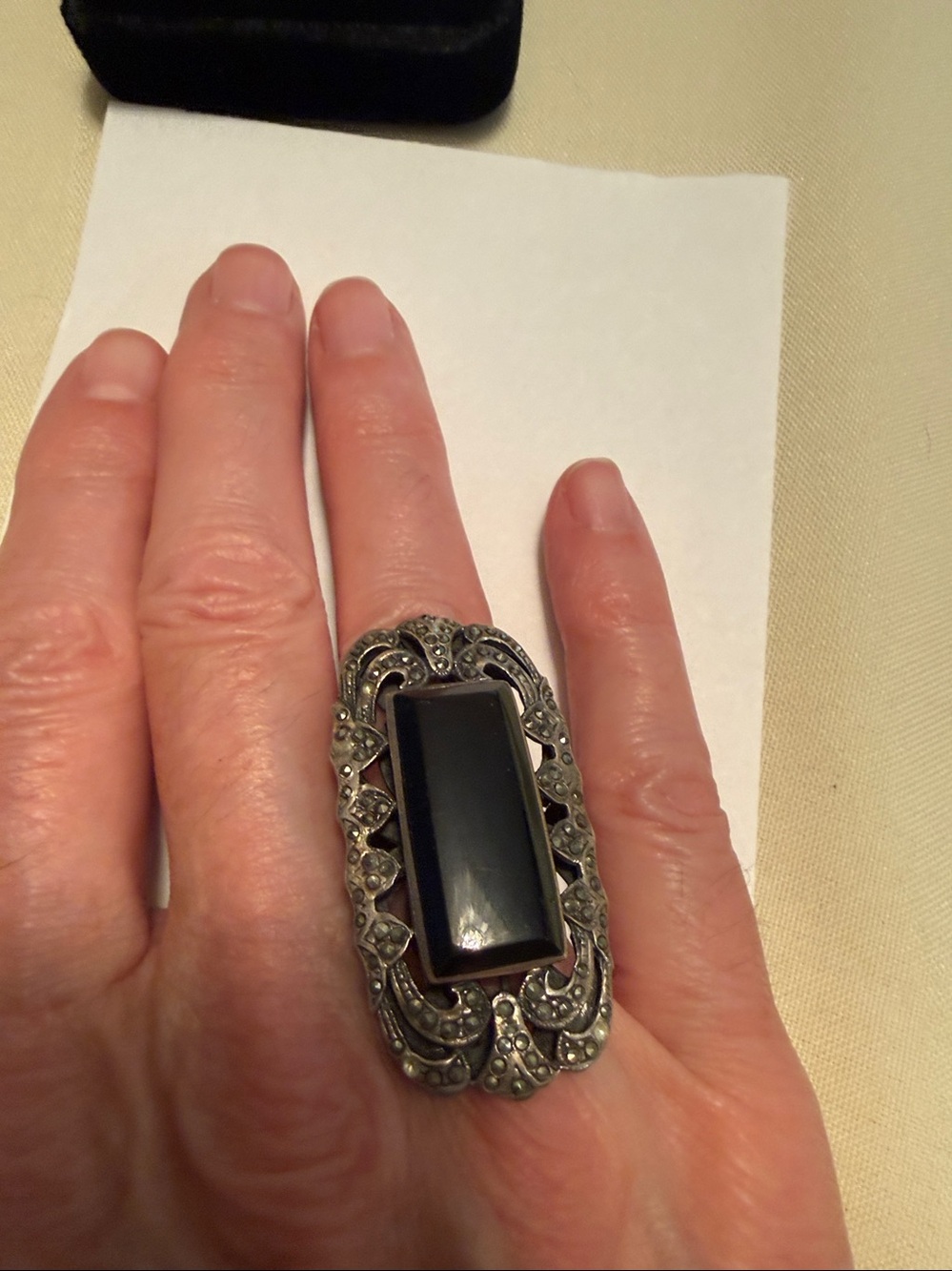 Black Onyx and marcasite Vintage Art Deco Ring. - Picture 5 of 6